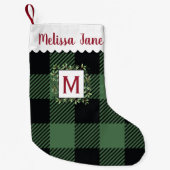 Groene Buffel Check Evergreen Krans Monogram Kleine Kerstsok (Voorkant)
