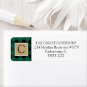Groene Buffel Check Plaid en Kraft Paper Monogram Etiket (Insitu)