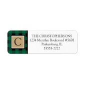 Groene Buffel Check Plaid en Kraft Paper Monogram Etiket (Voorkant)