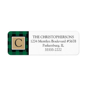 Groene Buffel Check Plaid en Kraft Paper Monogram Etiket