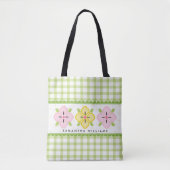 Groene Buffel Cheques Plaid Gingham Monogrammed Tote Bag (Voorkant)