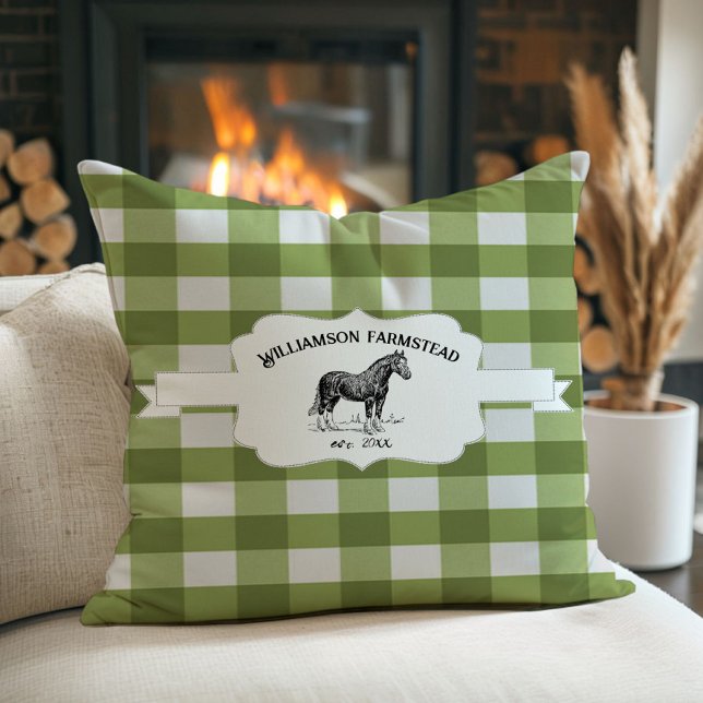 Groene Buffel geruite Boerderij Kussen (Green Buffalo Plaid Farm Horse Throw Pillow)