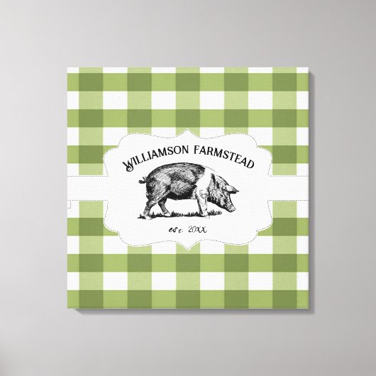 Groene Buffel Plaid Boerderij Varken Canvas Print (Voorkant)