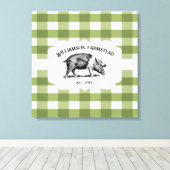 Groene Buffel Plaid Boerderij Varken Canvas Print (Insitu (Houten vloer))