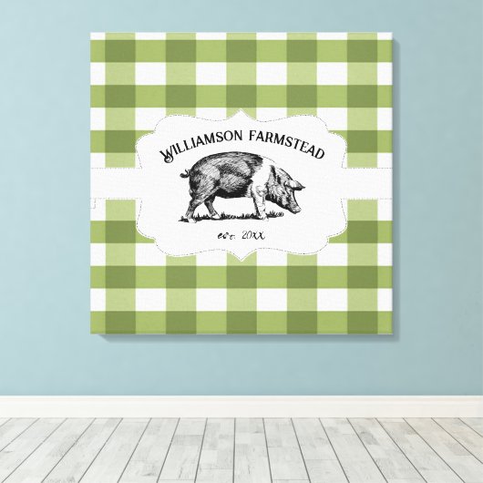 Groene Buffel Plaid Boerderij Varken Canvas Print (Insitu (Houten vloer))
