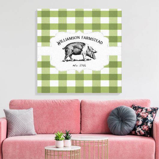 Groene Buffel Plaid Boerderij Varken Canvas Print (Insitu (Woonkamer))