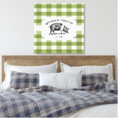 Groene Buffel Plaid Boerderij Varken Canvas Print (Insitu (Slaapkamer))