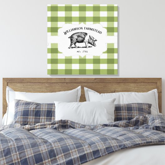Groene Buffel Plaid Boerderij Varken Canvas Print (Insitu (Slaapkamer))