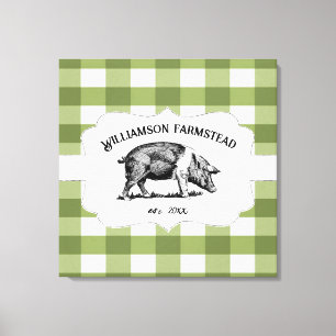 Groene Buffel Plaid Boerderij Varken Canvas Print