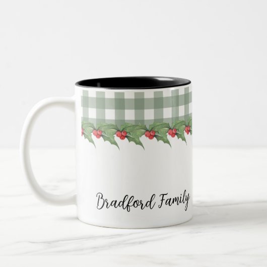 Groene Buffel Plaid Familie Kerstmis Tweekleurige Koffiemok (Links)