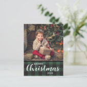 Groene Buffel Plaid Foto Vrolijk Kerstfeest 2024 Briefkaart (Staand voorkant)