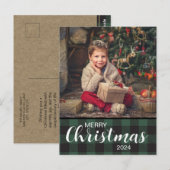 Groene Buffel Plaid Foto Vrolijk Kerstfeest 2024 Briefkaart (Voorkant / Achterkant)