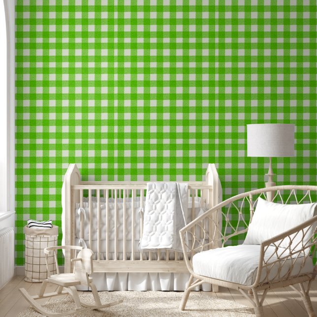 Groene Buffel Plaid Gingham Check Textured Behang (Kinderen)