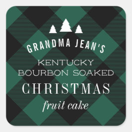 Groene Buffel Plaid Kerstboom Gift Vierkante Sticker