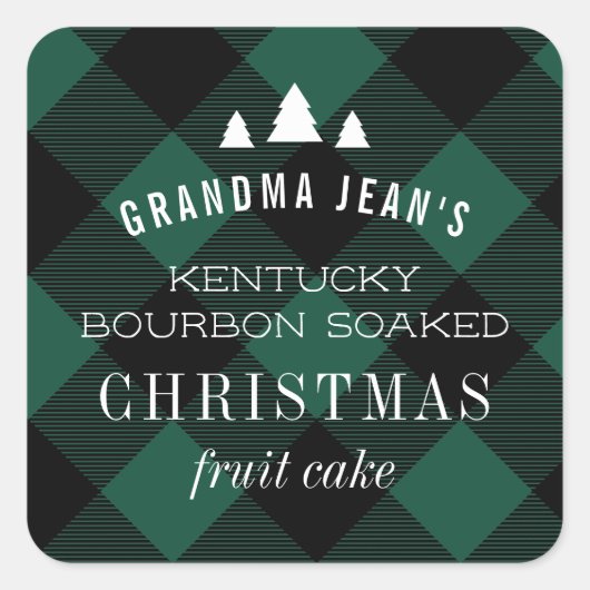 Groene Buffel Plaid Kerstboom Gift Vierkante Sticker (Voorkant)