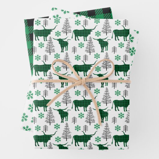 Groene Buffel Plaid Longhorn Patroon Inpakpapier Vel (In situ)