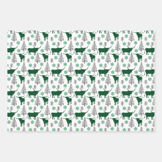 Groene Buffel Plaid Longhorn Patroon Inpakpapier Vel (Voorkant)