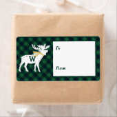 Groene Buffel Plaid Moose Monogram Kerst Etiket (Insitu)