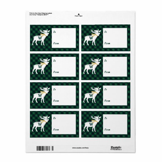 Groene Buffel Plaid Moose Monogram Kerst Etiket (Full Sheet)