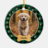 Groene Buffel Plaid Patroon Gouden Pet Print Famil Keramisch Ornament (Voorkant)