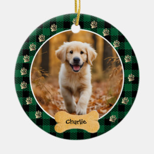 Groene Buffel Plaid Patroon Gouden Pet Print Famil Keramisch Ornament
