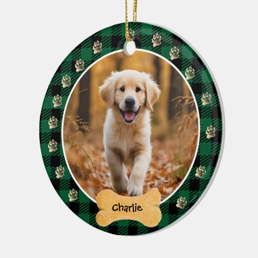 Groene Buffel Plaid Patroon Gouden Pet Print Famil Keramisch Ornament (Links)