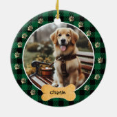 Groene Buffel Plaid Patroon Gouden Pet Print Famil Keramisch Ornament (Achterkant)