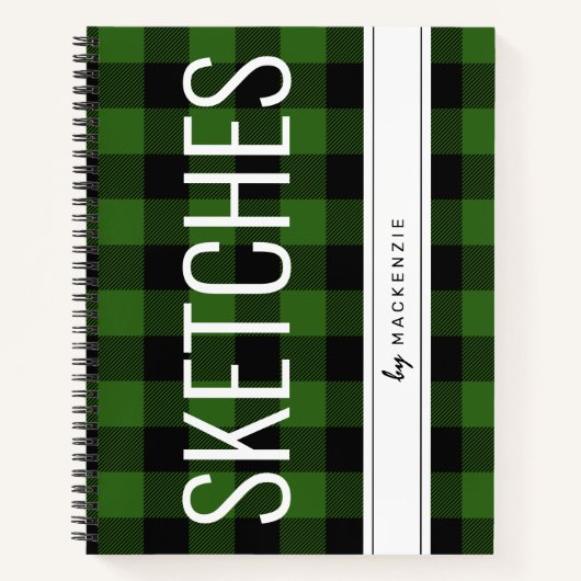 Groene Buffel Plaid Schetsboek Gepersonaliseerd Notitieboek (Voorkant)