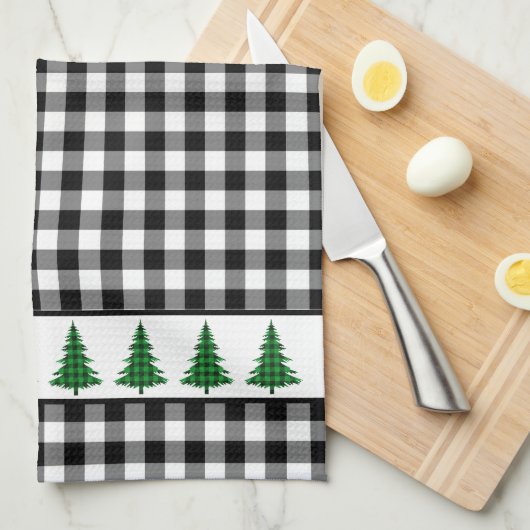 Groene buffelboom op zwarte en witte controles theedoek (Quarter Fold)