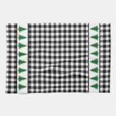 Groene buffelboom op zwarte en witte controles theedoek (Horizontaal)