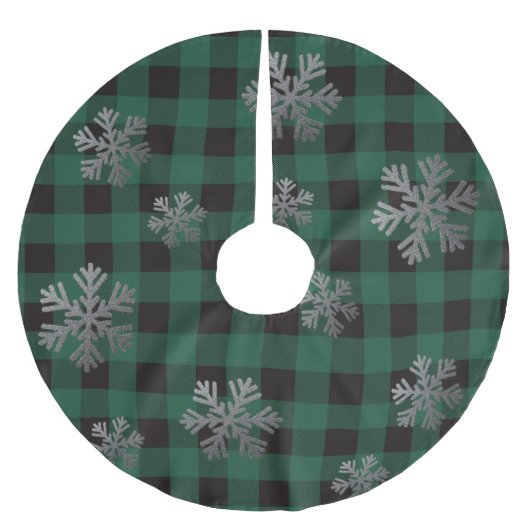 Groene buffels Zilveren Glitter Snowflakes Kerstboom Rok (Voorkant)