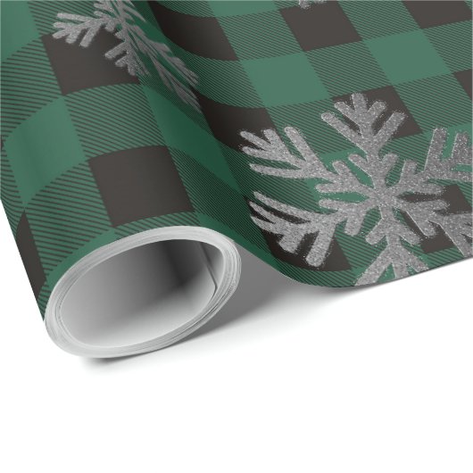 Groene buffelstang en glitter Snowflakes Cadeaupapier (Rol Hoek)