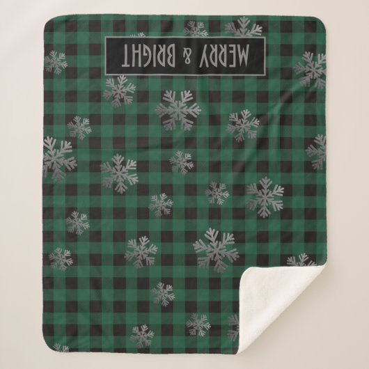 Groene buffelstang en glitter Snowflakes Sherpa Deken (Voorkant)