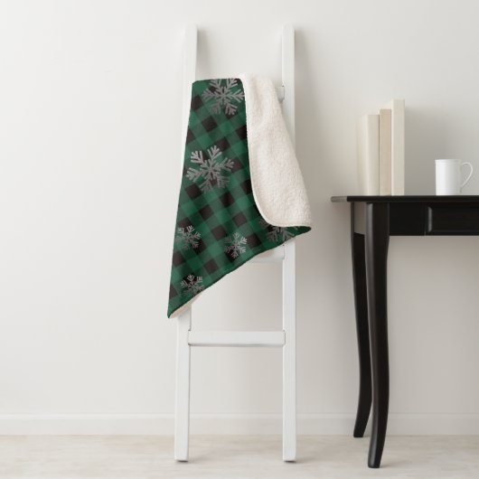Groene buffelstang en glitter Snowflakes Sherpa Deken (In situ)