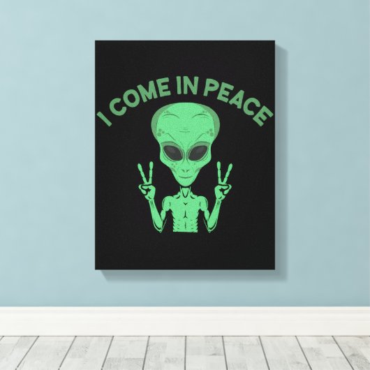 Groene buitenaardse buitenaardse ufo canvas afdruk (Insitu (Houten vloer))