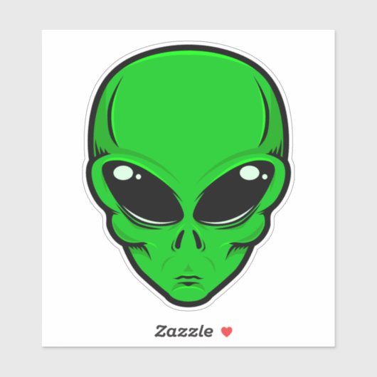 Groene buitenaardse kop met grote zwarte ogen sticker (Vel)