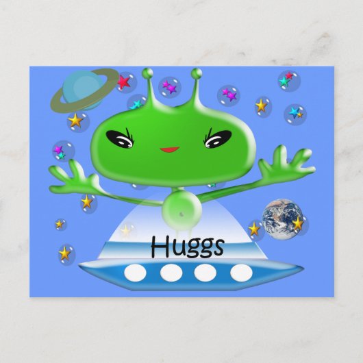 Groene buitenruimtetuigen met ruimtevaartuig briefkaart (Voorkant)