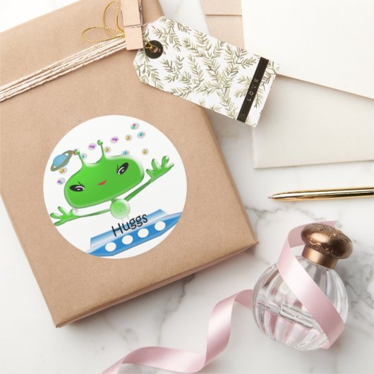 Groene buitenruimtetuigen met ruimtevaartuig ronde sticker (Geschenken)