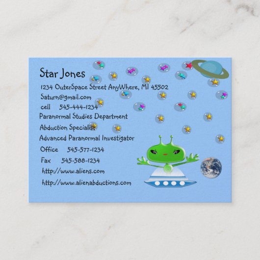 Groene buitenruimtetuigen met ruimtevaartuig visitekaartje (Voorkant)