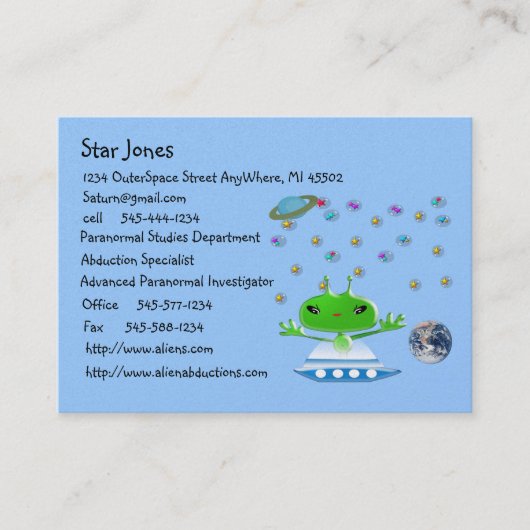 Groene buitenruimtetuigen met ruimtevaartuig visitekaartje (Voorkant)