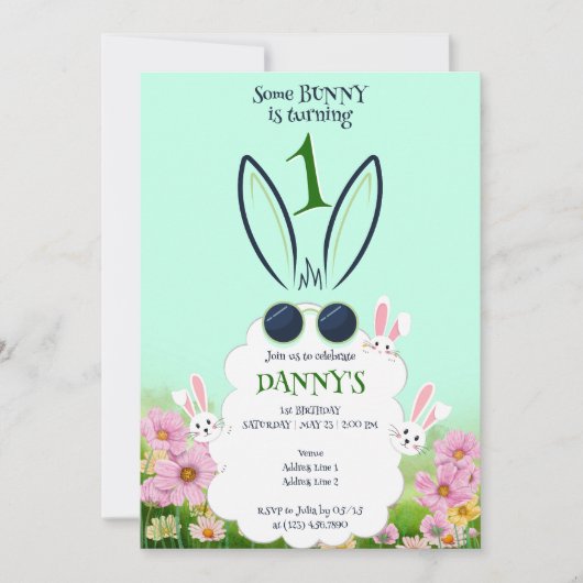 Groene Bunny Bloemtuin Lente Zomer Verjaardag Kaart (Voorkant)