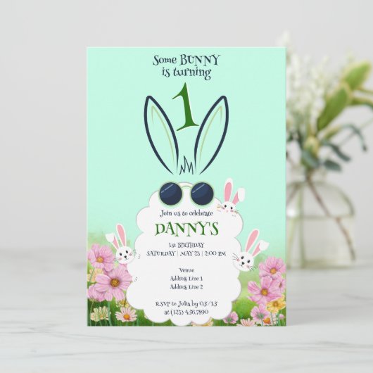 Groene Bunny Bloemtuin Lente Zomer Verjaardag Kaart (Staand voorkant)