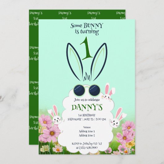 Groene Bunny Bloemtuin Lente Zomer Verjaardag Kaart (Voorkant / Achterkant)