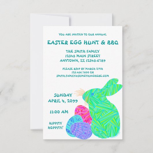 Groene Bunny Easter Egg Hunt & BBQ Custom Invite Kaart (Voorkant)