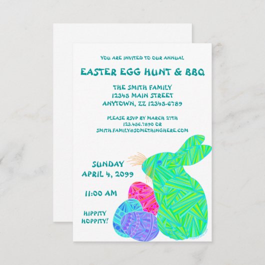 Groene Bunny Easter Egg Hunt & BBQ Custom Invite Kaart (Voorkant / Achterkant)