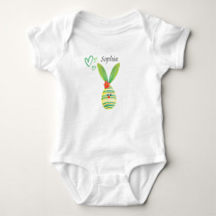 Groene Bunny/Eieren - pas naam Baby Bodysuit aan