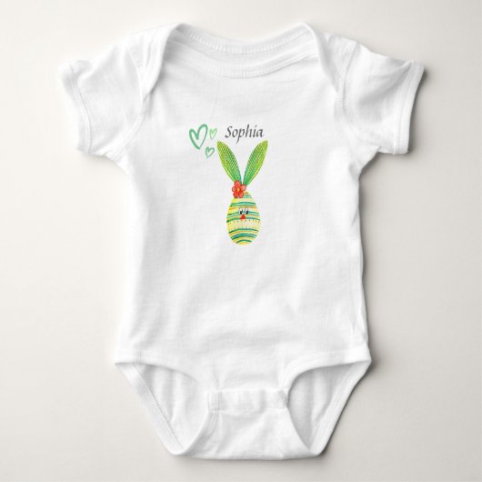 Groene Bunny/Eieren - pas naam Baby Bodysuit aan (Voorkant)