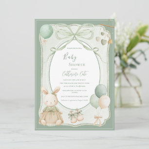 Groene Bunny Konijn Vintage Baby Shower Kaart