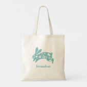 Groene Bunny Pasen Bloemen Vakantie Tote Bag (Achterkant)