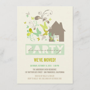 Groene Butterflies Burst House Warming Party nodig Kaart